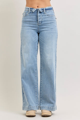 Mr. Retro High Rise Wide Leg Jeans w/Fold-Over Waistband