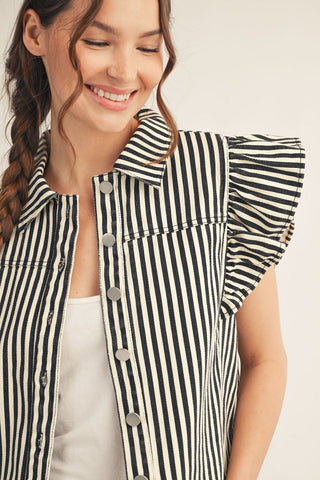 Ruffled Sleeve Stripe Casual Vest