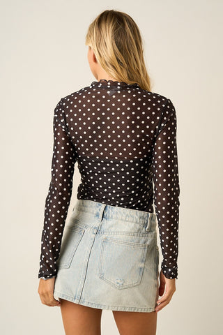Sheer Polka Dot Mock Neck Mesh Top