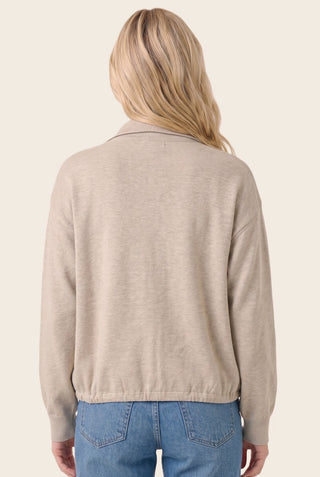 Zip Up Drawstring Hem Mock Neck Sweater Jacket