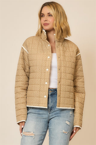 Ditsy Floral Puffer Jacket W/Contrast Hem