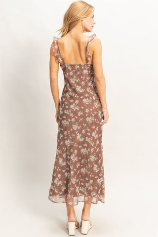 Floral Ruffle Strap Midi Dress