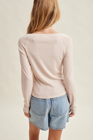 Scallop Trim Button Henley Top