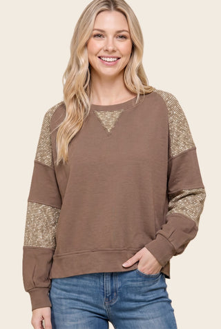 Fabric Blocked Terry Crew Neck Sweatshirt