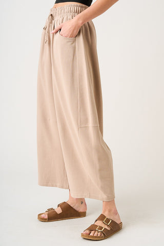 French Terry Pull-on Barrel Leg Pants