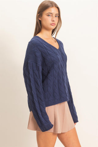 Cable Knit V-Neck Sweater