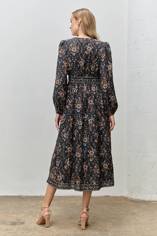 Curvy Printed Floral V-neck Midi Dress