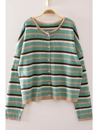 Multi Stripe Reversible Button Front Knit Cardigan