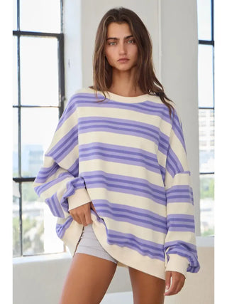 Striped Terry Oversized Sweatshirt Top