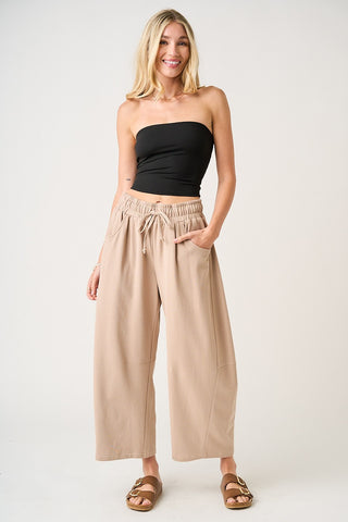 French Terry Pull-on Barrel Leg Pants