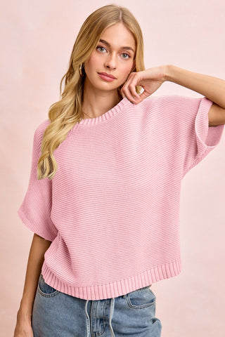 Curvy Short Dolman Sleeves Washed Knit Top