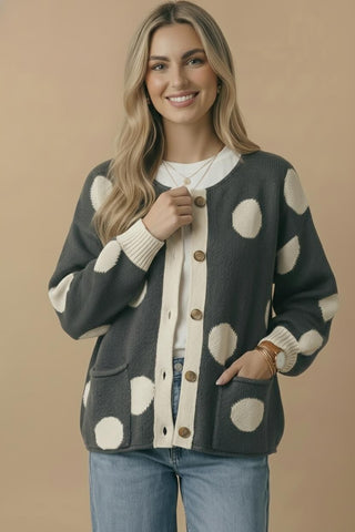 Curvy Button-Down Polka Dot Cardigan