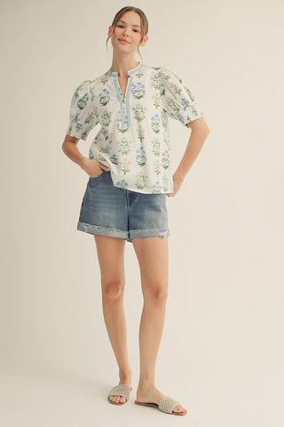 Color Contrast V-notched Neck Floral Top | JQ Clothing Co.