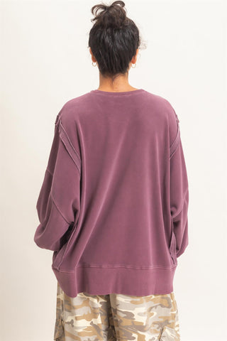 Pigment Dye Oversized Raw Edge Sweatshirt