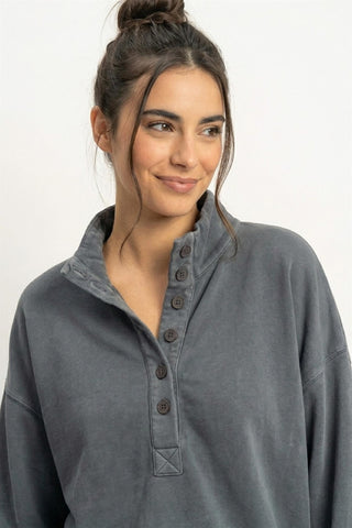 Mineral Wash Button Front Sweatshirt