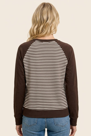 Brown Colorblock Stripe Raglan Crew Top