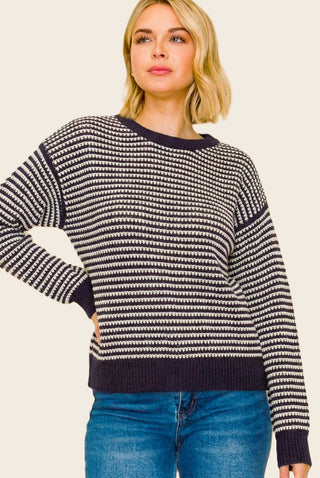 2 Tone Waffle Striped Sweater