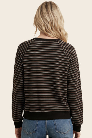 Micro Brushed Stripe Ribbed Crew Neck Top