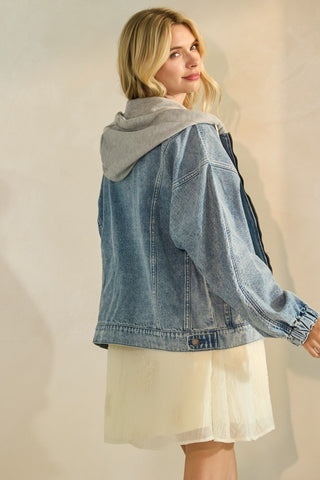 Sweater Hooded Zip Denim Jacket