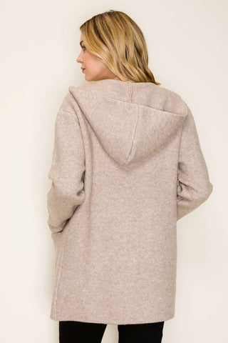 Heavy Knit Hooded Open Front Cardigan