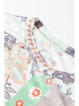 Floral Patchwork Mesh Mock Neck LS Top