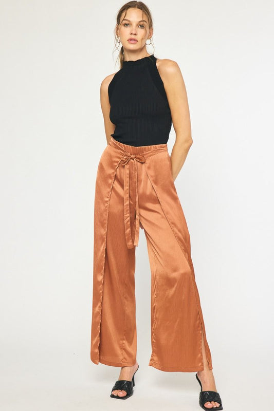 Faux Wrapped Satin Tie Pants | JQ Clothing Co.