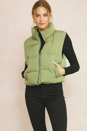 Sagey Moss Puffer Crop Vest | JQ Clothing Co.