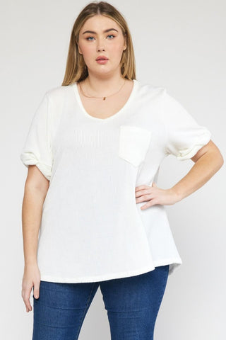 Curvy Ribbed Basic Pocket Tee