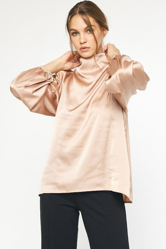 Satin Drape Neck Long Sleeve Blouse | JQ Clothing Co.