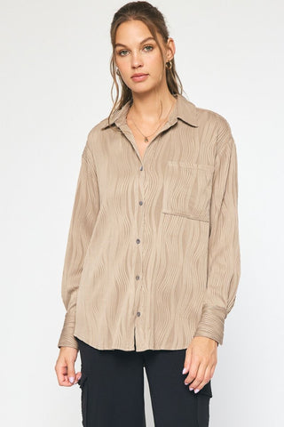 Wavy Lines Textured Button Down