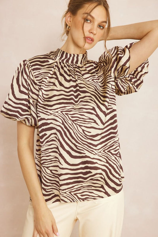 Jazzy Zebra Satin Blouse | JQ Clothing Co.