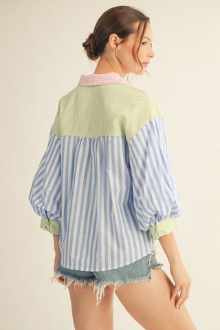 Stripe Mix-match Button Down Top