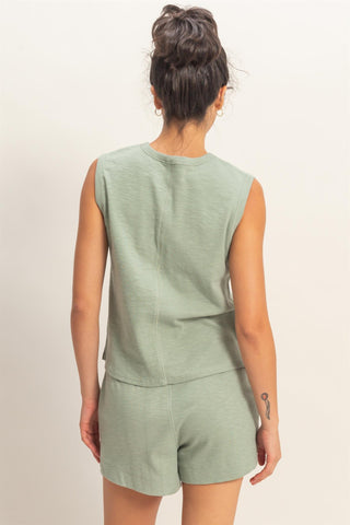 Sleeveless Cotton Top with Pocket
