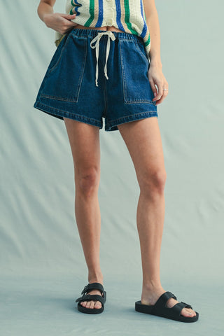 Darling Denim Drawstring Shorts Set