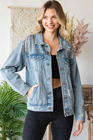 Sequin and Rhinestone Fringe Denim Jacket | JQ Clothing Co.