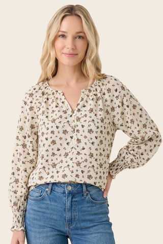 Y Split Button Neck Floral Top