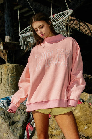 PRAY Embroidered Mock Neck Sweatshirt