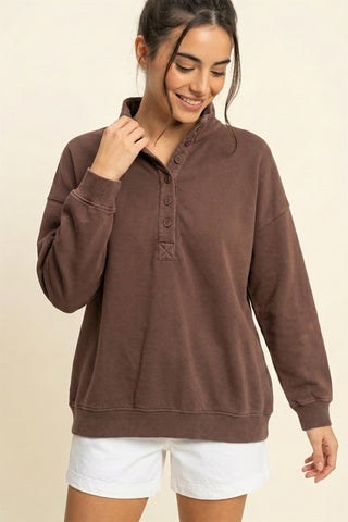 Mineral Wash Button Front Sweatshirt