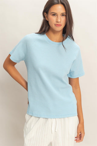 Textured Striped Raglan Sleeve Tee