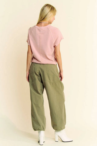 French Rose Raw Edge Seam Henley Knit Top