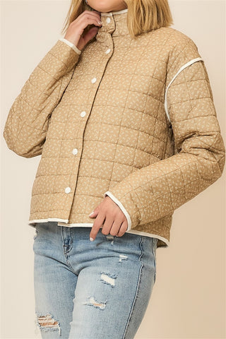Ditsy Floral Puffer Jacket W/Contrast Hem