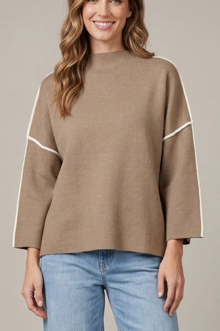 3/4 Sleeve Mock Neck Sweater Top