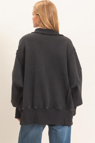 Mineral Wash Snap Collar Pullover