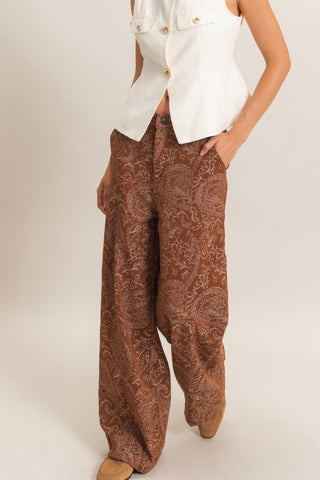 Paisley Print Wide-Leg Pants