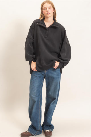 Mineral Wash Snap Collar Pullover