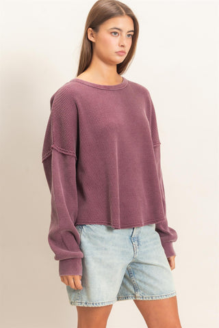 Mineral Wash Waffle Oversized Top