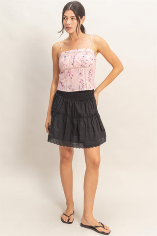 Lace Trim Floral Strap Tank