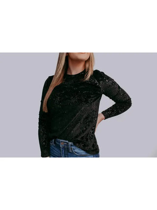 MK Tooled Leather Velvet Mesh Top