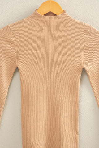 Ribbed Mock Neck LS Knit Top
