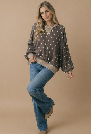 Curvy Polka Dot Reverse Stitch Pullover